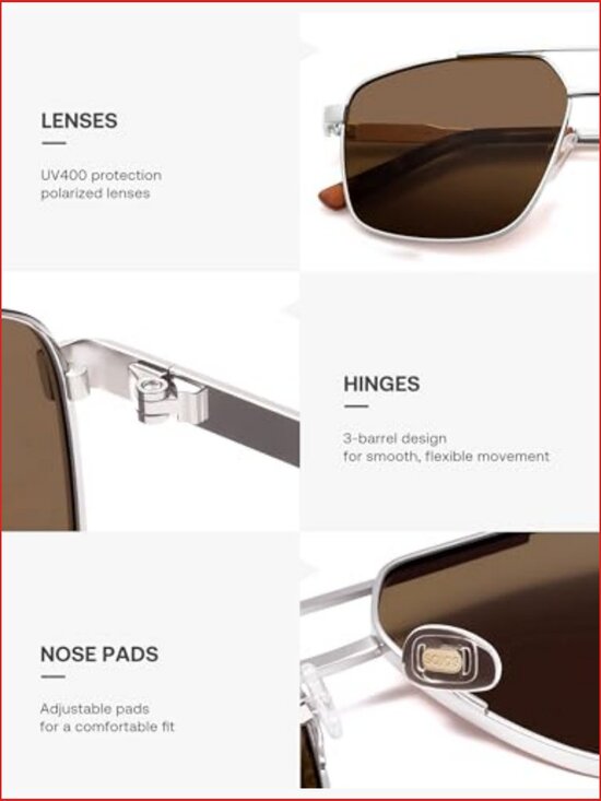 Trendy Square Polarized Aviator Sunglasses for Women, Retro 80s 90s Metal Frame main image 5